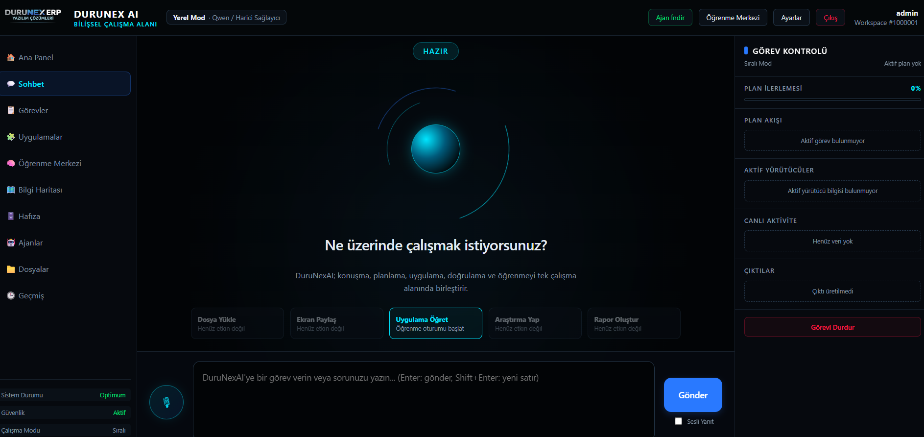 DuruNex AI doğal dil sohbet ekranı